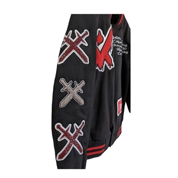 VM Quote Virile Monarch Wool Black & Red Varsity Jacket Men's Size S/M - Picture 10 of 12